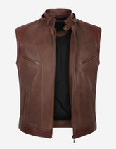 Ravenna – Classic Rustic Brown Leather Moto Vest for Men